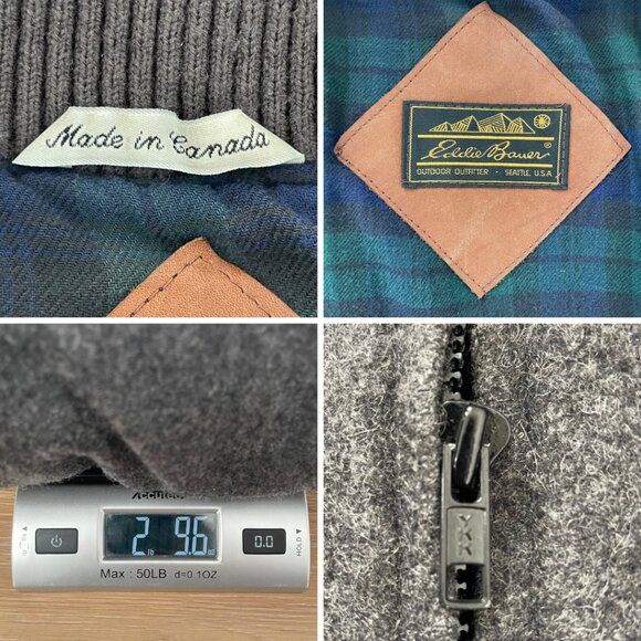 Vintage Eddie Bauer Bomber Jacket Men Large 80s 90s Gray Wool Elbow Patch - Picture 14 of 14